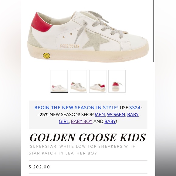 GOLDEN GOOSE KIDS CHILDRENS RED SILVER WHITE LEATHER SNEAKERS SIZE 30 - Picture 6 of 6